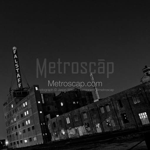 Matte Black MDF Framed Black and White New Orleans Photograph: The Falstaff Brewery in New Orleans in a Square Matte Black MDF Frame