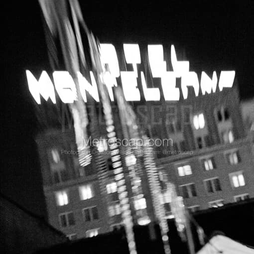 Matte Black MDF Framed Black and White New Orleans Photograph: The Hotel Monteleone Sign from Bourbon Street in a Square Matte Black MDF Frame
