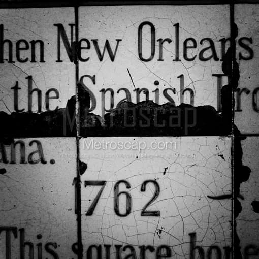 Matte Black MDF Framed Black and White New Orleans Photograph: A Jackson Square Historical Tile in a Square Matte Black MDF Frame