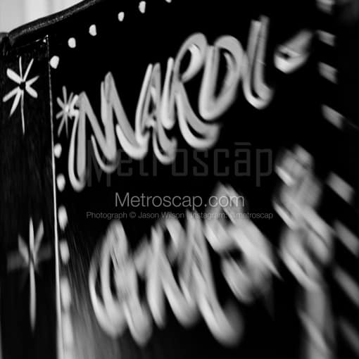 Matte Black MDF Framed Black and White New Orleans Photograph: Mardi-Gras Murals on St Charles Street in a Square Matte Black MDF Frame