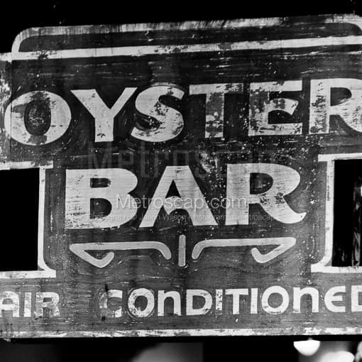 Matte Black MDF Framed Black and White New Orleans Photograph: New Orleans Oyster Bar in a Square Matte Black MDF Frame