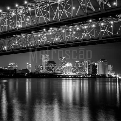 Matte Black MDF Framed Black and White New Orleans Photograph: The New Orleans Skyline in a Square Matte Black MDF Frame