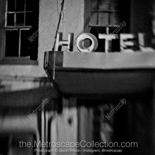 Matte Black MDF Framed Black and White New Orleans Photograph: An Old Hotel off St Charles Street in a Square Matte Black MDF Frame