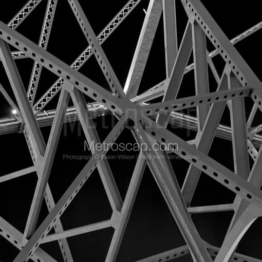 Matte Black MDF Framed Black and White New Orleans Photograph: Support Beams on the Ponchartrain Expressway Bridge in a Square Matte Black MDF Frame