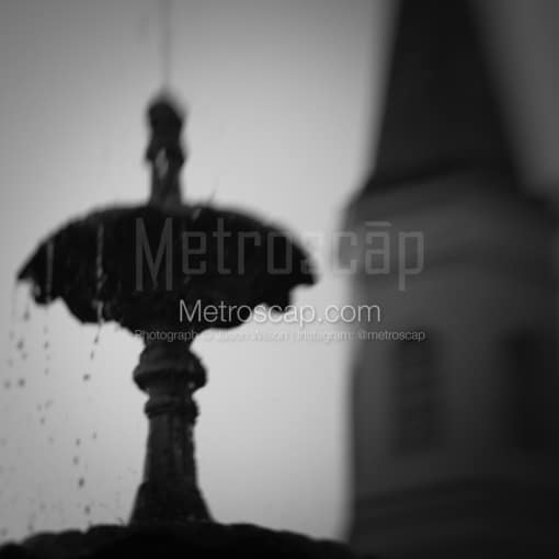 Matte Black MDF Framed Black and White New Orleans Photograph: The Fountain in Jackson Square in a Square Matte Black MDF Frame