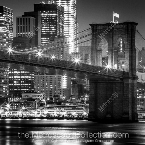 Matte Black MDF Framed Black and White New York City Photograph: The Brooklyn Bridge in a Square Matte Black MDF Frame