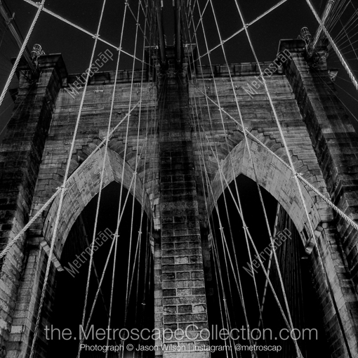 Matte Black MDF Framed Black and White New York City Photograph: The Web of Cable on the Brooklyn Bridge in a Square Matte Black MDF Frame