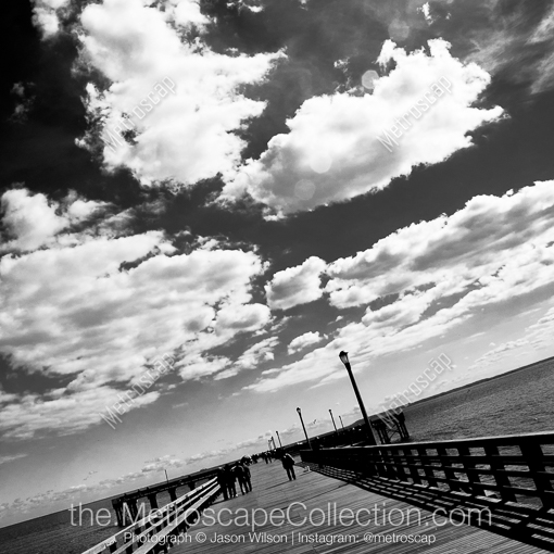 Matte Black MDF Framed Black and White New York City Photograph: The Coney Island Boardwalk in a Square Matte Black MDF Frame