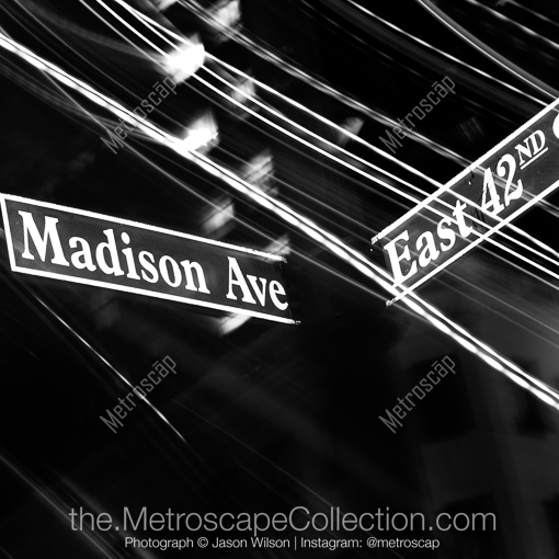 Matte Black MDF Framed Black and White New York City Photograph: Madison Ave and 42nd Street in a Square Matte Black MDF Frame