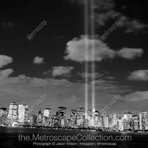 Matte Black MDF Framed Black and White New York City Photograph: The Lower Manhattan Skyline on the September 11 in a Square Matte Black MDF Frame