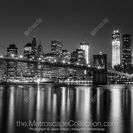 Matte Black MDF Framed Black and White New York City Photograph: The New York City Skyline with the Brooklyn Bridge in a Square Matte Black MDF Frame