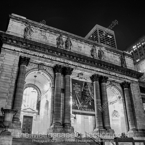 Matte Black MDF Framed Black and White New York City Photograph: The New York Public Library in a Square Matte Black MDF Frame
