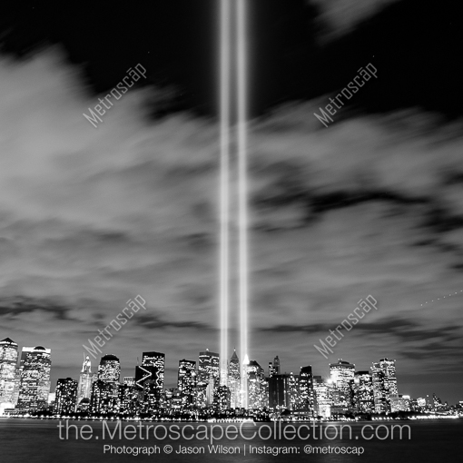 Matte Black MDF Framed Black and White New York City Photograph: The New York City Skyline on September 11 in a Square Matte Black MDF Frame