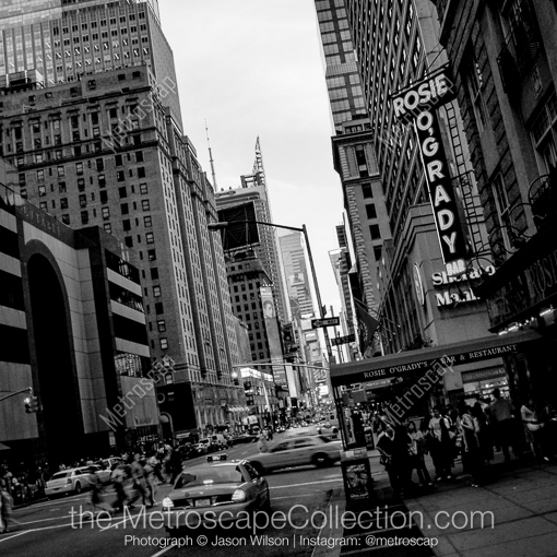 Matte Black MDF Framed Black and White New York City Photograph: Rosie O'Grady's Bar and Restaurant in a Square Matte Black MDF Frame