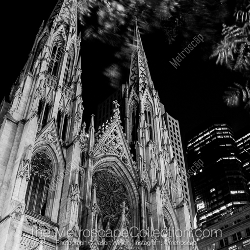 Matte Black MDF Framed Black and White New York City Photograph: St Patricks Cathedrial in New York City in a Square Matte Black MDF Frame