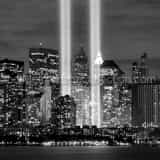 Tribute In Light Lower Manhattan September 11 Black and White Square Tribute In Light Lower Manhattan September 11 black and white