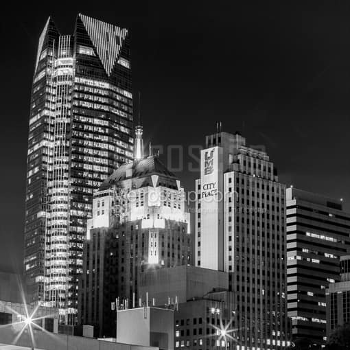 Matte Black MDF Framed Black and White Oklahoma City Photograph: The Oklahoma City Skyline at Night from Gaylord in a Square Matte Black MDF Frame