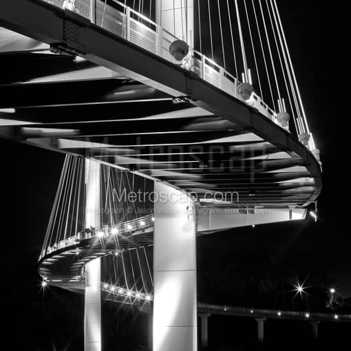 Matte Black MDF Framed Black and White Omaha Photograph: The Bob Kerrey Pedestrian Bridge in a Square Matte Black MDF Frame