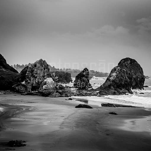 Matte Black MDF Framed Black and White Oregon Coast Photograph: Cape Ferelo Viewpoint in a Square Matte Black MDF Frame