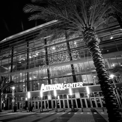 Matte Black MDF Framed Black and White Orlando Photograph: The Amway Center in Downtown Orlando in a Square Matte Black MDF Frame