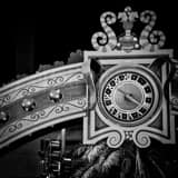 Clock Arch On Wall Street Black and White Square Clock Arch On Wall Street black and white