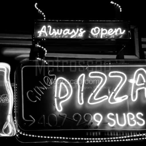 Matte Black MDF Framed Black and White Orlando Photograph: Gino's Pizza and Subs in a Square Matte Black MDF Frame