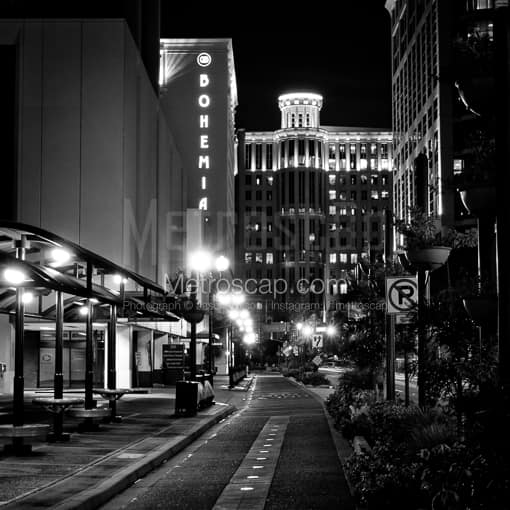 Matte Black MDF Framed Black and White Orlando Photograph: Orange Avenue in Downtown Orlando in a Square Matte Black MDF Frame
