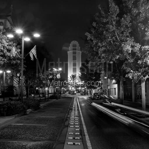 Matte Black MDF Framed Black and White Orlando Photograph: The Orange County Courthouse in a Square Matte Black MDF Frame