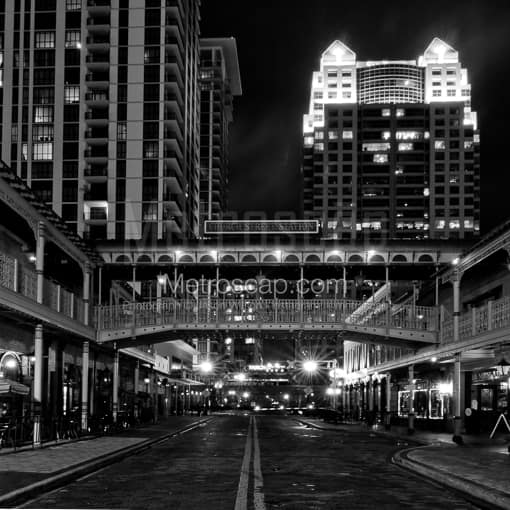 Matte Black MDF Framed Black and White Orlando Photograph: Orlando Church Street Station in a Square Matte Black MDF Frame