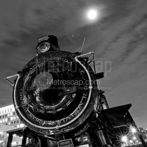 Matte Black MDF Framed Black and White Orlando Photograph: The Orlando Train in a Square Matte Black MDF Frame