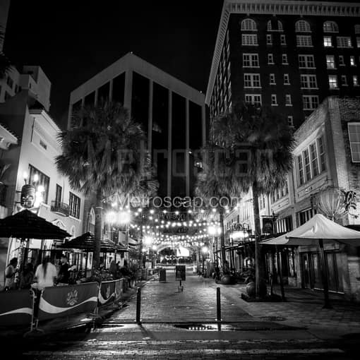 Matte Black MDF Framed Black and White Orlando Photograph: Orlando's Wall Street in a Square Matte Black MDF Frame