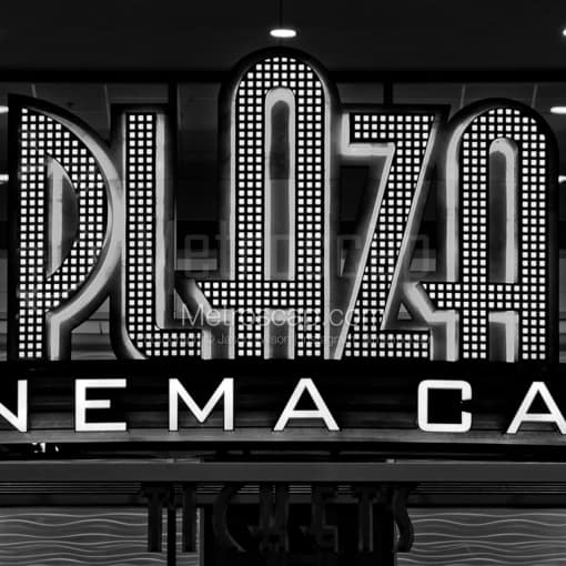 Matte Black MDF Framed Black and White Orlando Photograph: The Plaza Cinema Cafe in a Square Matte Black MDF Frame