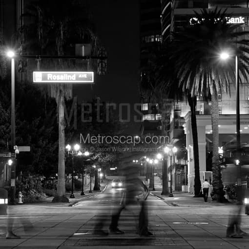 Matte Black MDF Framed Black and White Orlando Photograph: Rosalind Avenue in Downtown Orlando in a Square Matte Black MDF Frame