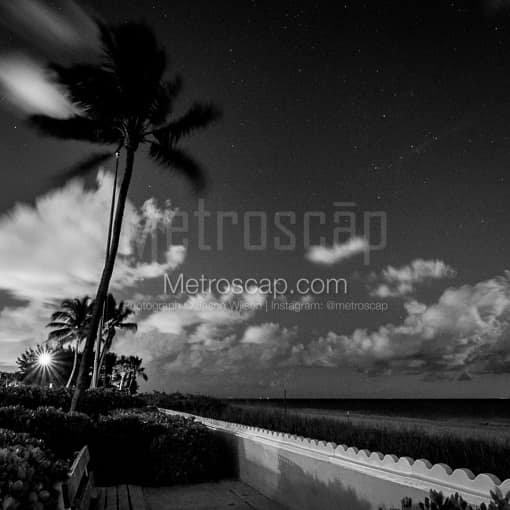 Matte Black MDF Framed Black and White Palm Beach Photograph: Clouds Above Palm Beach at Night in a Square Matte Black MDF Frame