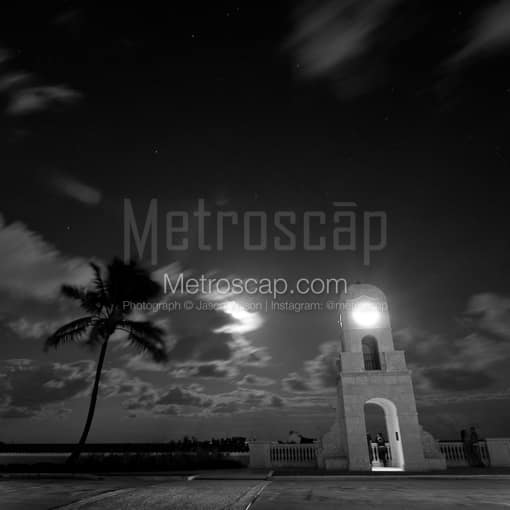 Matte Black MDF Framed Black and White Palm Beach Photograph: Couples Under the Moonlight on Palm Beach in a Square Matte Black MDF Frame