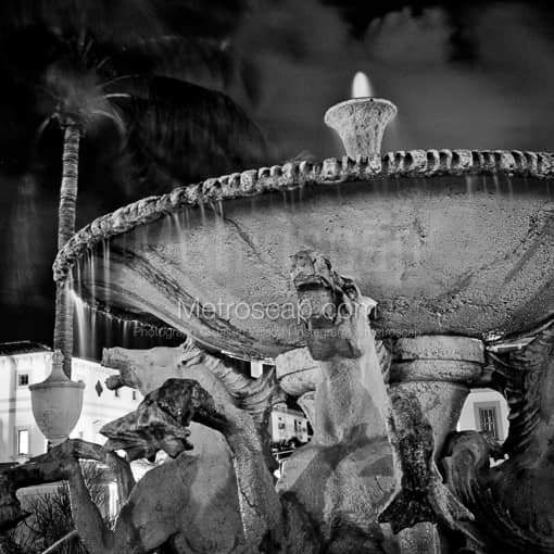 Matte Black MDF Framed Black and White Palm Beach Photograph: The Wild Stallion Fountain in Palm Beach in a Square Matte Black MDF Frame