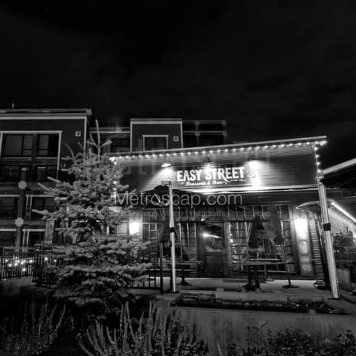 Matte Black MDF Framed Black and White Park City Photograph: The Easy Street Brasserie and Bar in a Square Matte Black MDF Frame