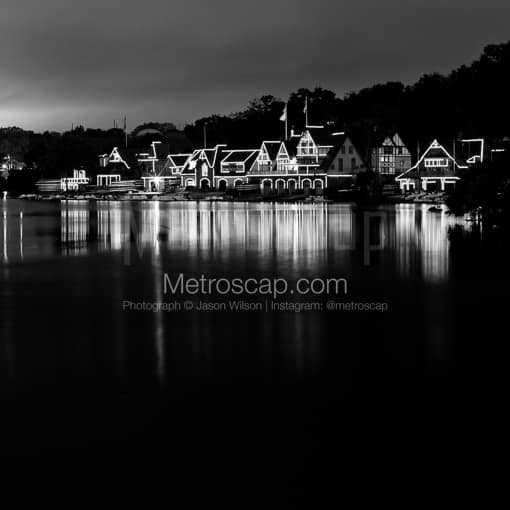 Matte Black MDF Framed Black and White Philadelphia Photograph: Philadelphia Boathouse Row in a Square Matte Black MDF Frame