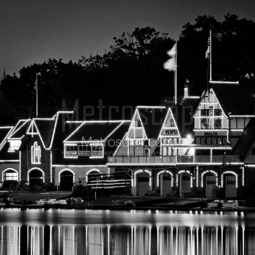 Matte Black MDF Framed Black and White Philadelphia Photograph: Close up of the Malta Row Club on Boathouse Row in a Square Matte Black MDF Frame