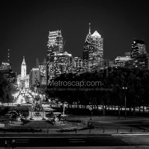 Matte Black MDF Framed Black and White Philadelphia Photograph: The Philadelphia Skyline in a Square Matte Black MDF Frame