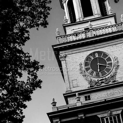 Matte Black MDF Framed Black and White Philadelphia Photograph: Independence Hall in a Square Matte Black MDF Frame