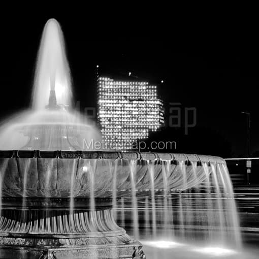 Matte Black MDF Framed Black and White Philadelphia Photograph: The Kirk Price Fountain in a Square Matte Black MDF Frame