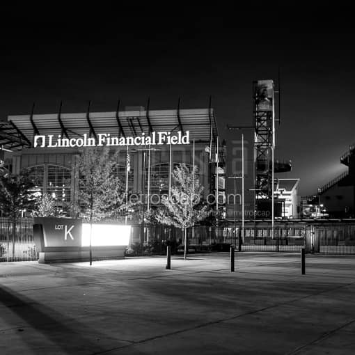 Matte Black MDF Framed Black and White Philadelphia Photograph: Lincoln Financial Field in a Square Matte Black MDF Frame