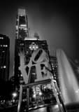 Love Sculpture With Comcast Tower Black and White Vertical Love Sculpture With Comcast Tower black and white