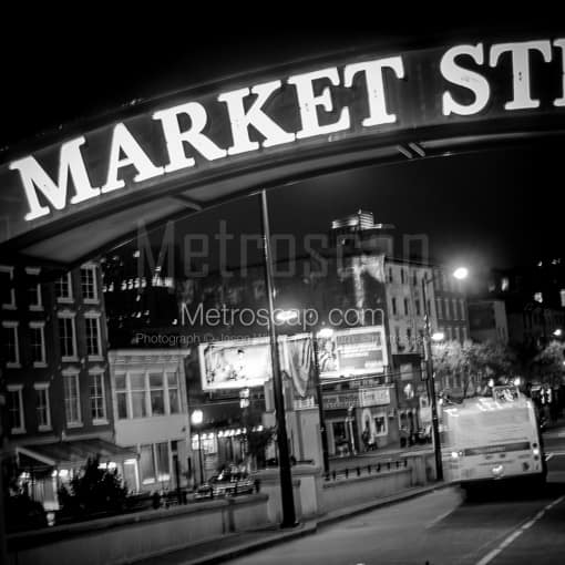 Matte Black MDF Framed Black and White Philadelphia Photograph: The Market Street Sign in a Square Matte Black MDF Frame