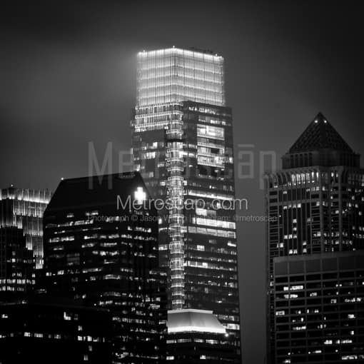 Matte Black MDF Framed Black and White Philadelphia Photograph: The Top of the Comcast Tower in a Square Matte Black MDF Frame