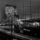 Train Entering 30th Street Station Black and White Square Train Entering 30th Street Station black and white