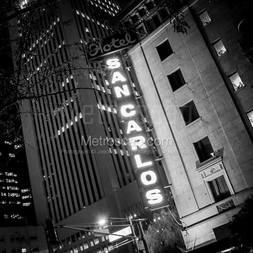 Matte Black MDF Framed Black and White Phoenix Photograph: The Hotel San Carlos Sign in a Square Matte Black MDF Frame