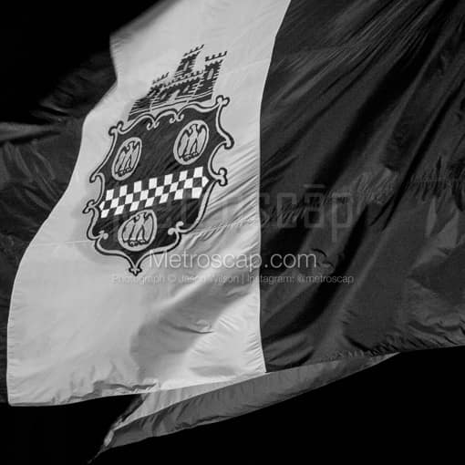 Matte Black MDF Framed Black and White Pittsburgh Photograph: The City of Pittsburgh Flag in a Square Matte Black MDF Frame