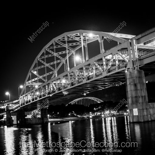 Matte Black MDF Framed Black and White Pittsburgh Photograph: The Fort Duquense Bridge over the Allegheny River in a Square Matte Black MDF Frame